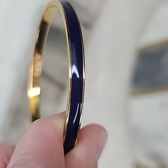 J Crew Enamel Hinge Bracelet & Pull On Enamel Bangle in Navy/Blue & Gold - Picture 13 of 16
